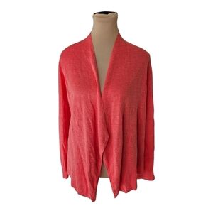 Eileen Fisher Lighweight Bright Peach Salmon Open Front Cardigan Sz PM